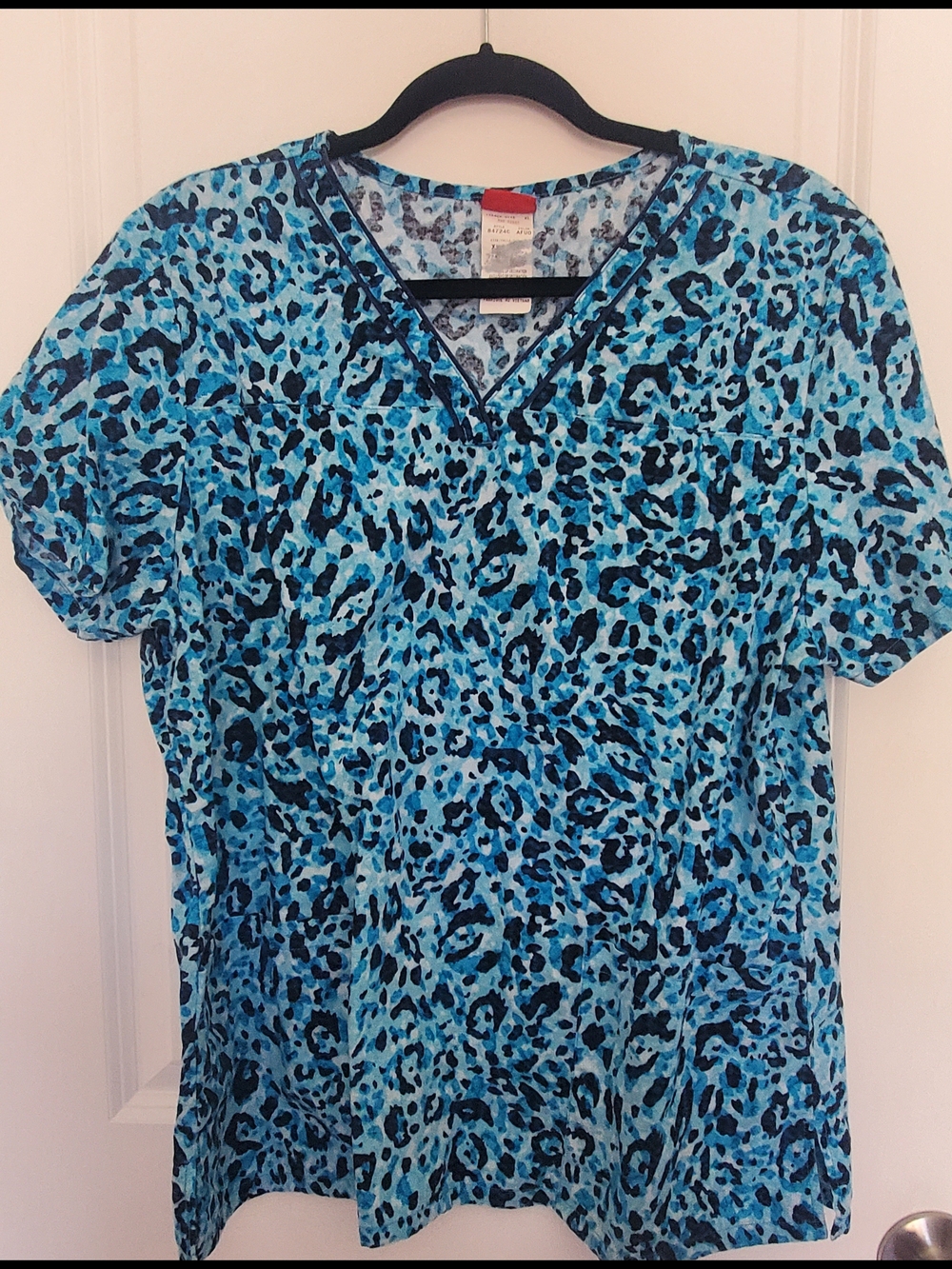 Blue Leopard Print V-Neck Top